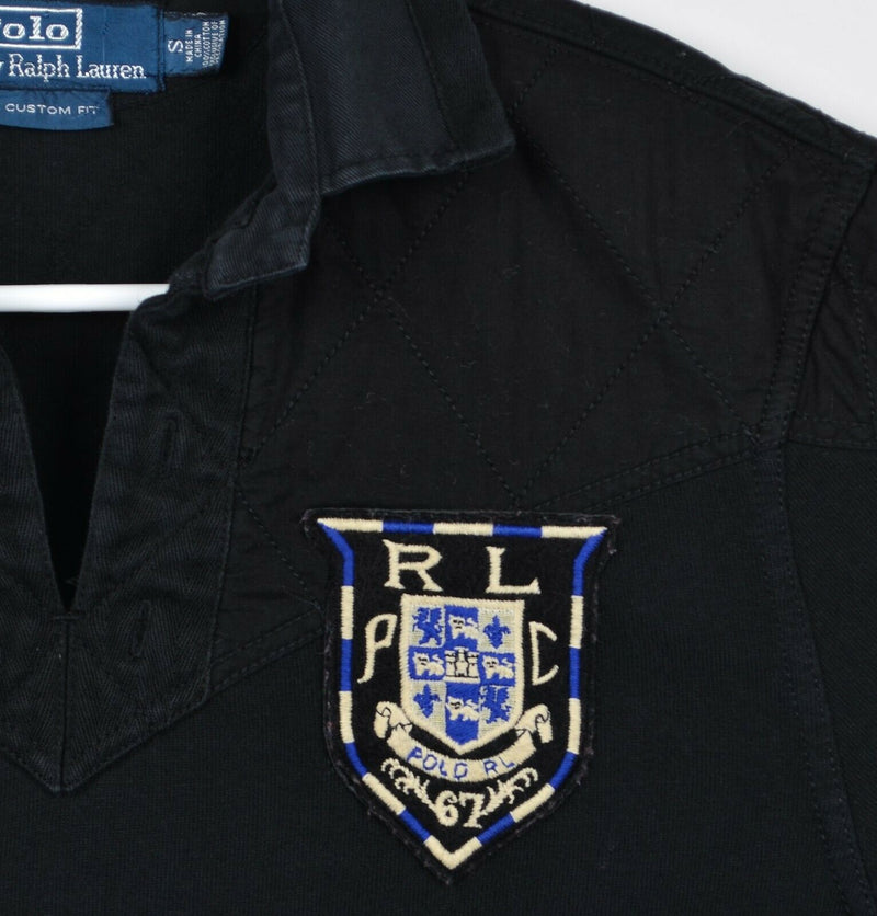 Polo Ralph Lauren Men's Small RLPC 67 Patch Black Rugby Padded L/S Polo Shirt