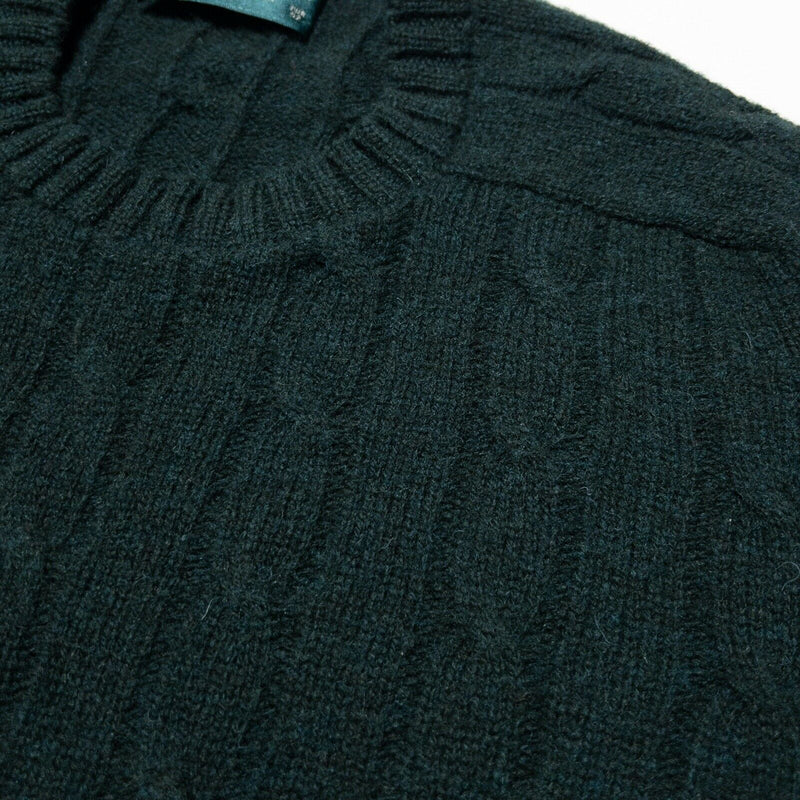 Alan Paine 44 Wool Sweater Cable-Knit Great Britain Vintage Dark Green Pullover