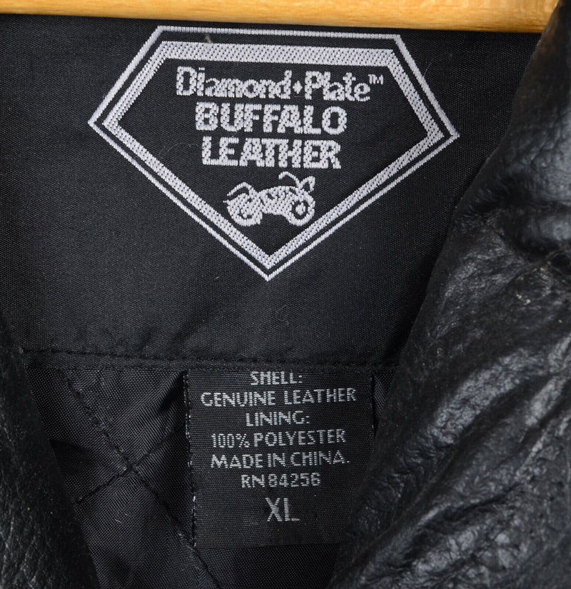 Diamond Plate Men's XL Buffalo Leather Jacket Patchwork Biker Black USA Eagle