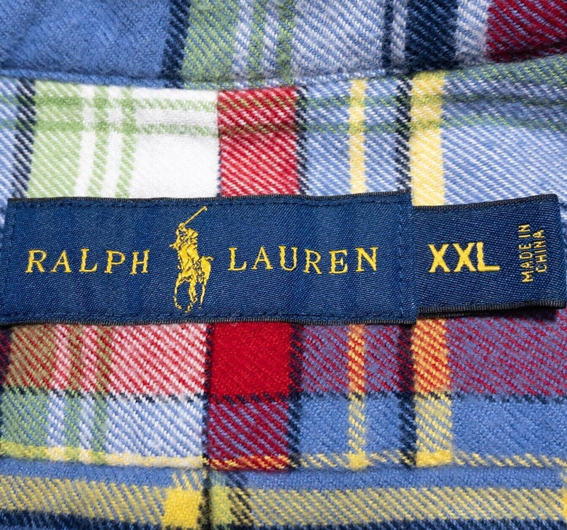 Polo Ralph Lauren Flannel Shirt XXL Men's Long Sleeve Blue Red Plaid Button 2XL