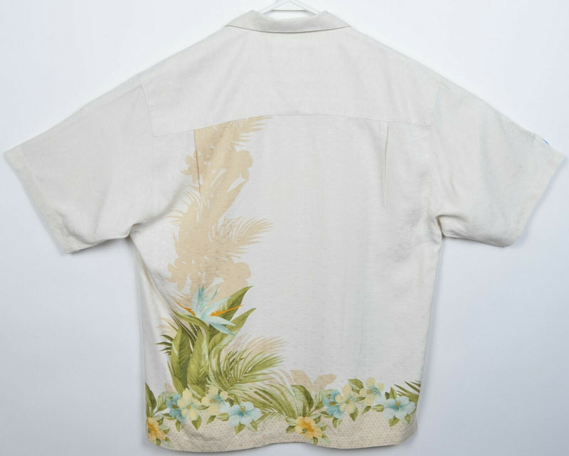 Tommy Bahama Men's Medium 100% Silk Floral Cream Hawaiian Aloha Camp Shirt