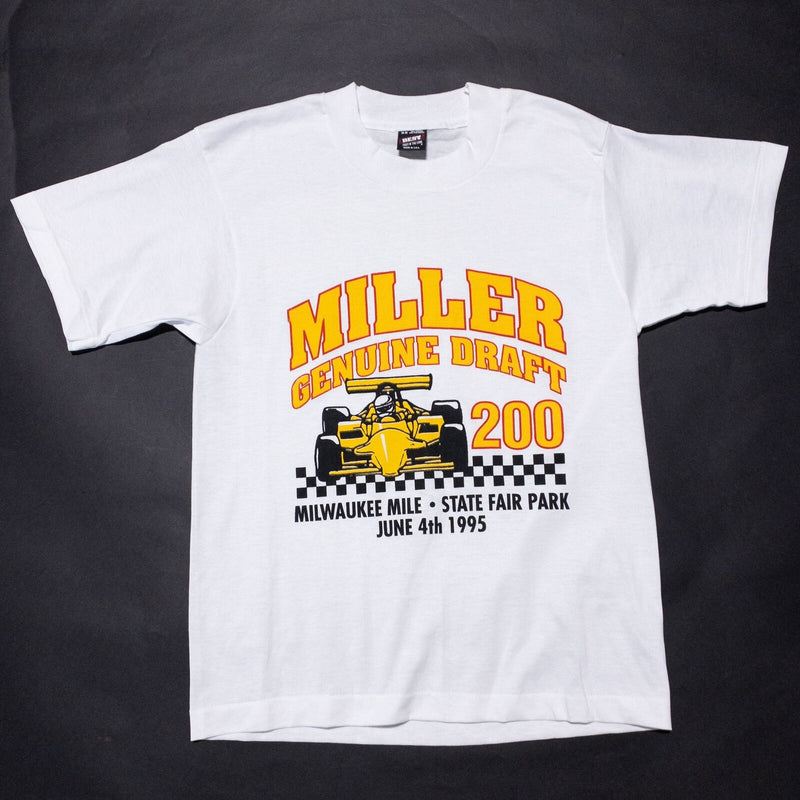 Vintage Miller Genuine Draft Race T-Shirt Men's Large White Beer 1995 Milwaukee
