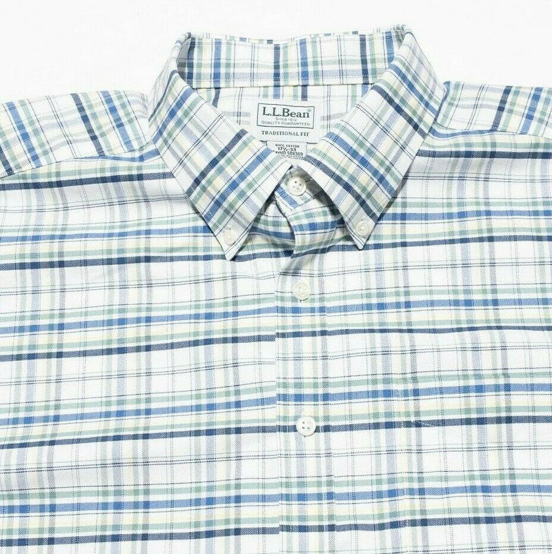 L.L. Bean Wrinkle-Free Classic Oxford Cloth Shirt Green Blue Plaid Men 17.5-33