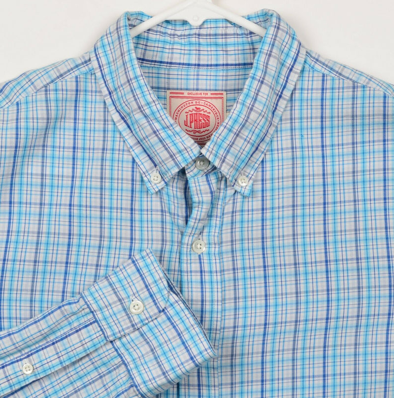 J. Press Men's Sz Medium Blue White Plaid Check Button-Down Trunk Club Shirt