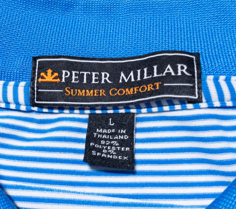 Peter Millar Masters Golf Polo Large Men's Shirt Blue Striped Wicking Golf