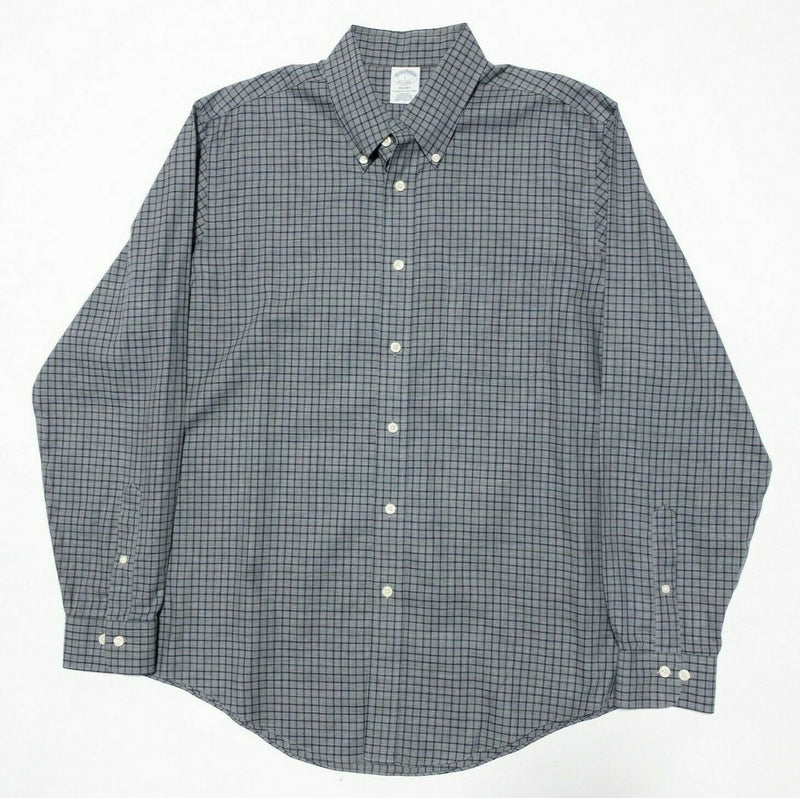 Brooks Brothers Regent Non-Iron Button-Down Shirt Gray Navy Check Men's Large