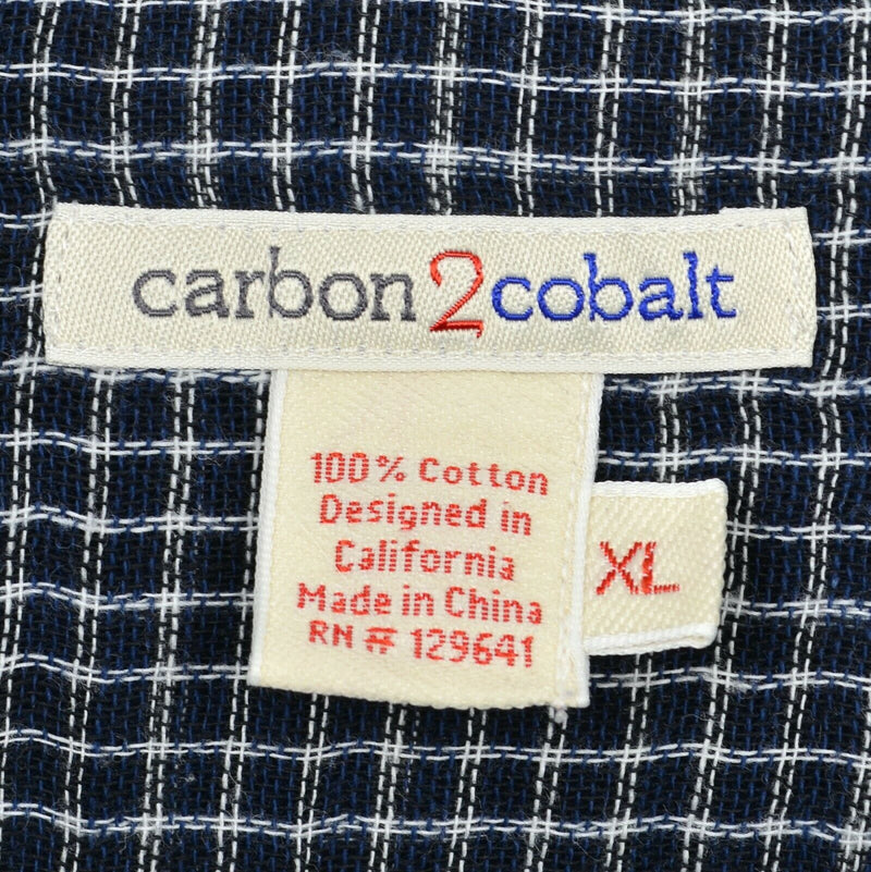 Carbon 2 Cobalt Men's XL Navy Blue White Check Long Sleeve Button-Front Shirt