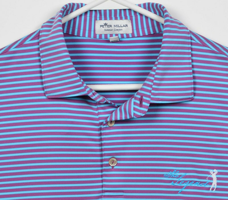 Peter Millar Summer Comfort Men's Large Purple Aqua Blue Striped Golf Polo Shirt