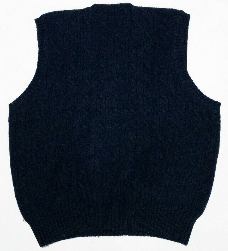 Polo Ralph Lauren Men's XL 100% Wool Cable-Knit Navy Blue Vintage Sweater Vest