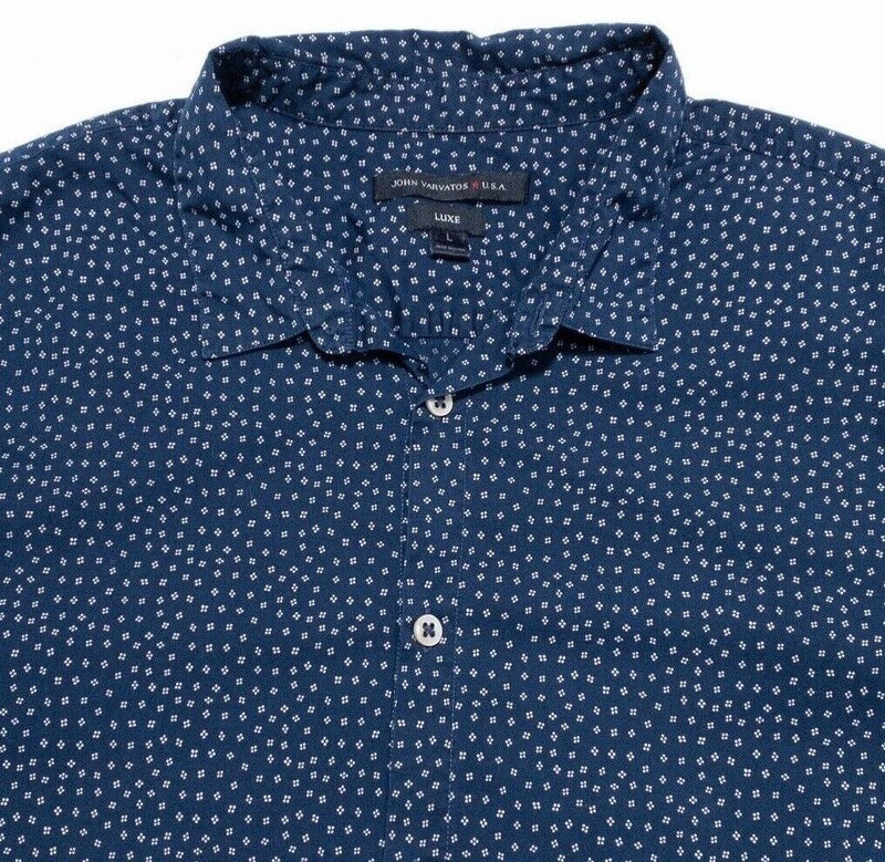 John Varvatos Luxe Shirt Large Men's Blue Geometric Short Sleeve Button-Front