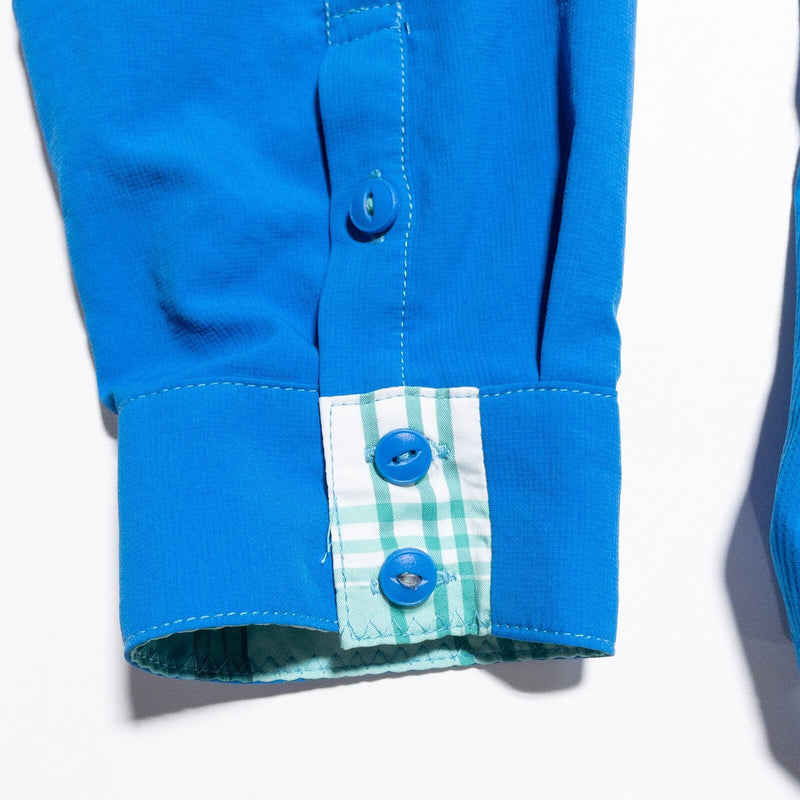 Kuhl Shirt Women's XL Button-Up Flip Cuff Nylon Wicking Blue Outdoor Travel