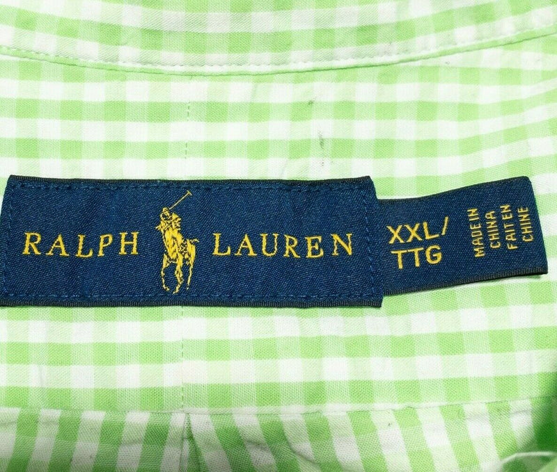 Polo Ralph Lauren Button-Down Shirt XXL Men's Green Check Short Sleeve 2XL Pony