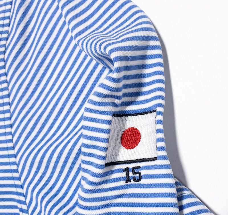 johnnie-O Prep-Formance XL Polo Men's Shirt Blue White Striped Wicking Japan