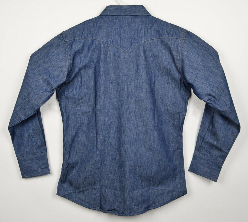 Vintage 70s Big Mac Men's Medium Pearl Snap Denim Blue USA Workwear Shirt