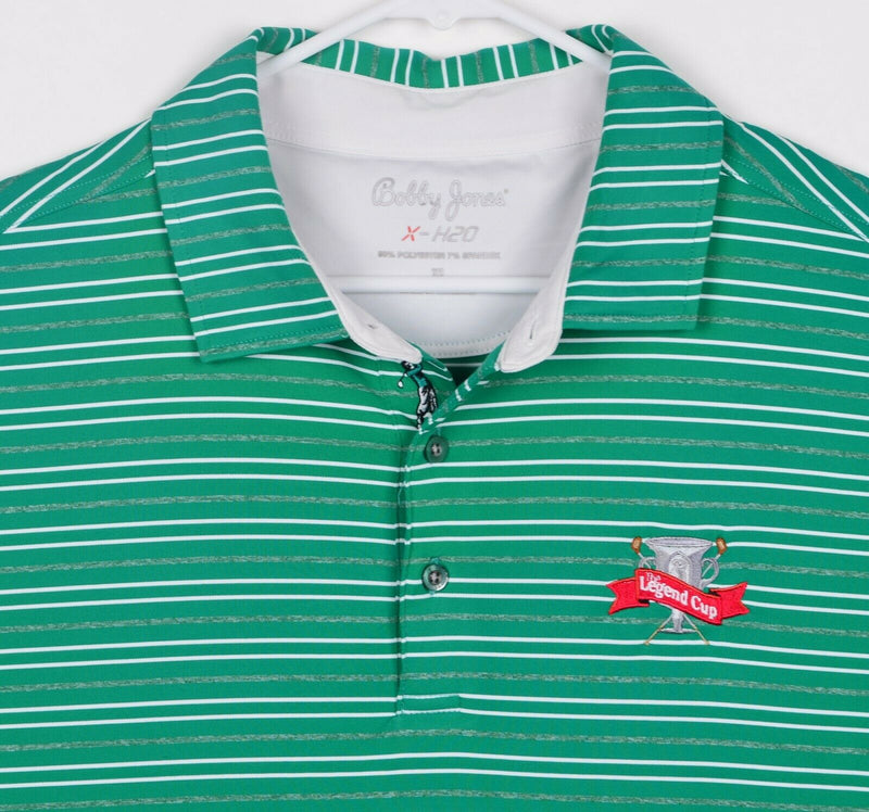 Bobby Jones Men's Sz XL X-H2O Green Heather Gray Striped Golf Polo Shirt