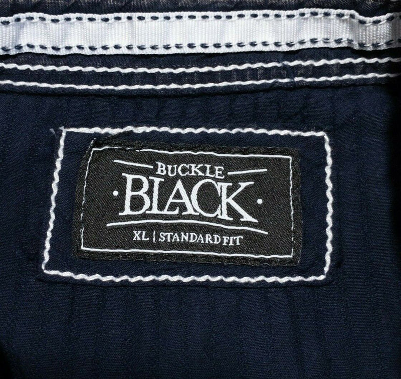 Buckle Black Pearl Snap Shirt XL Standard Fit Men's Navy Blue Western Rockabilly