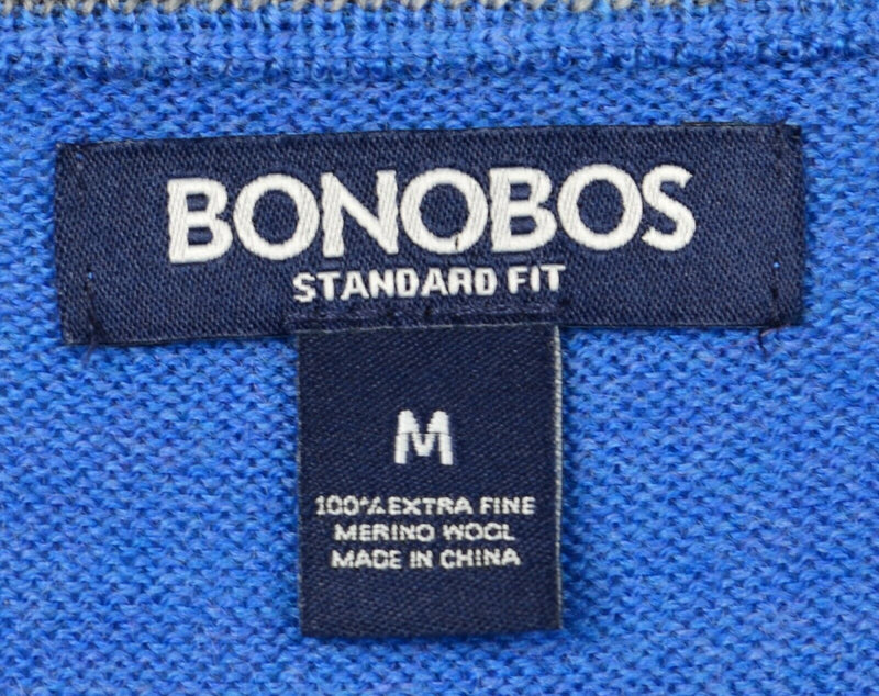 Bonobos Men's Medium Standard Fit 100% Merino Wool Blue V-Neck Pullover Sweater