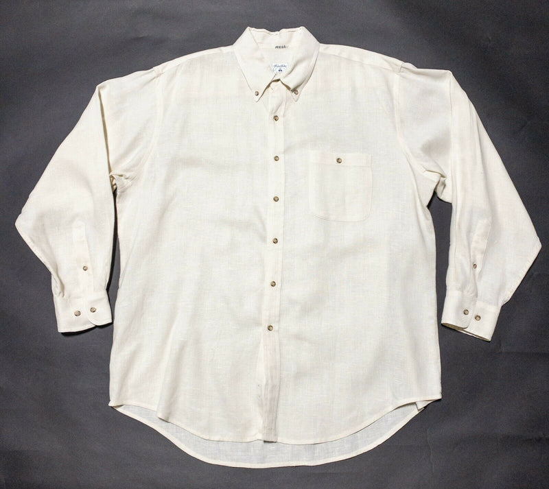 Brooks Brothers Linen Shirt Ivory Long Sleeve Button-Down Irish Men's Large