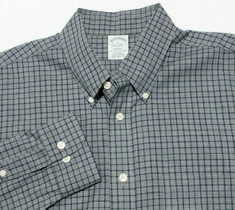 Brooks Brothers Regent Non-Iron Button-Down Shirt Gray Navy Check Men's Large