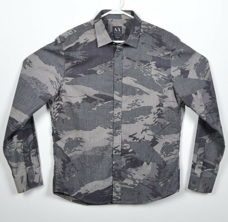 Armani Exchange A|X Men's Medium Camouflage Striped Gray Button-Front Shirt
