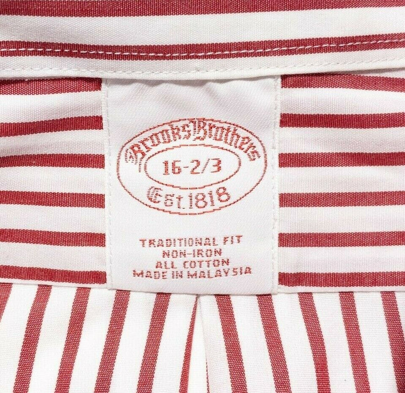 Brooks Brothers Dress Shirt Men's 16 Traditional Fit Non-Iron Red Striped