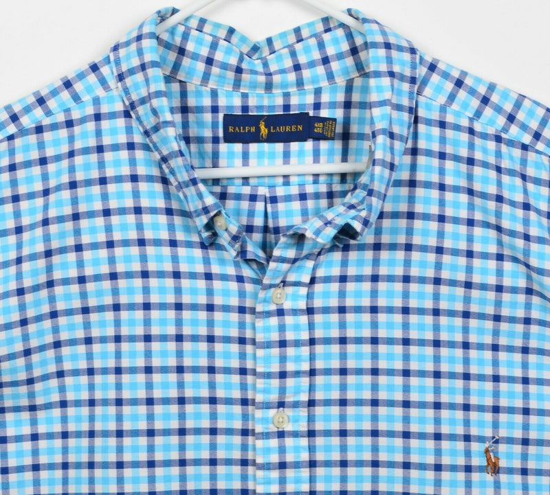 Polo Ralph Lauren Men's 4XB (4XL Big) Aqua Navy Blue Check Button-Down Shirt