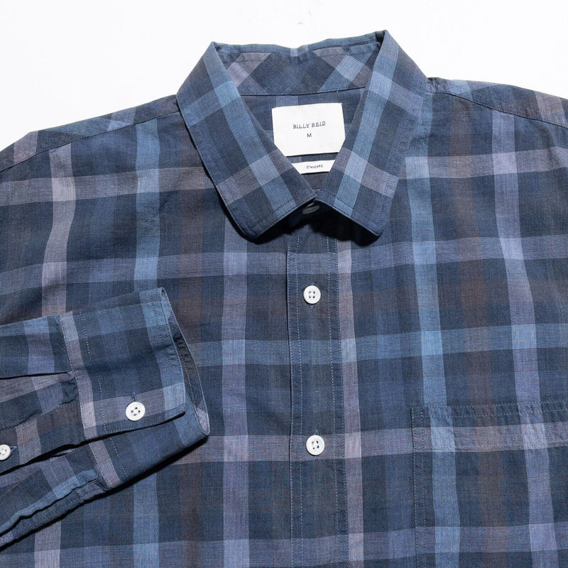 Billy Reid Shirt Medium Standard Men's Long Sleeve Blue Plaid Made in Italy