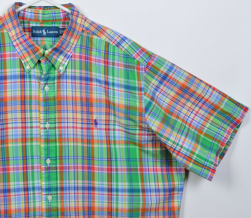 Polo Ralph Lauren Men's 2XL Green Orange Colorful Plaid Button-Down Shirt