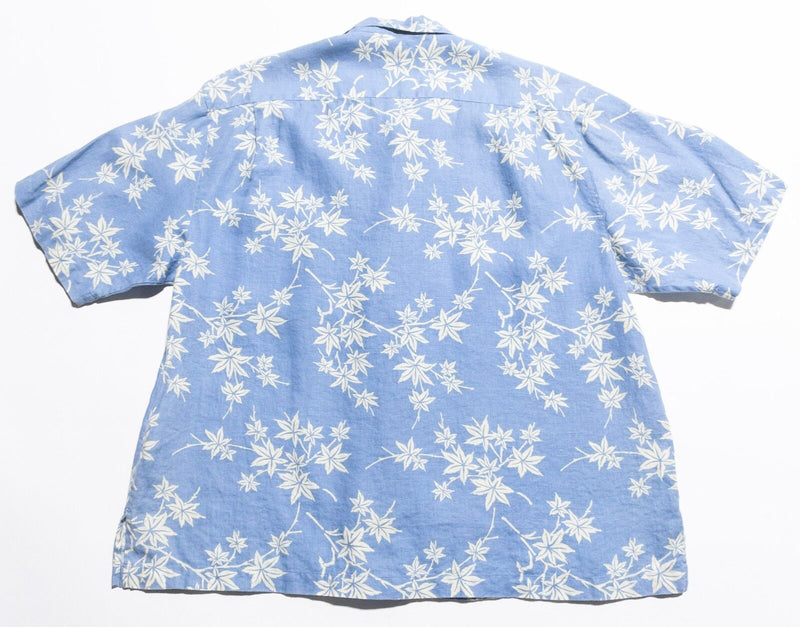 Nat Nast Linen Shirt Men's XL Button-Up Blue Floral Leaf Print Hawaiian Bowling