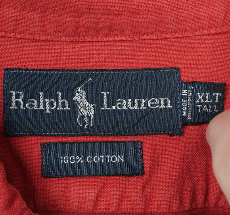 Polo Ralph Lauren Men's XLT (XL Tall) Solid Red/Orange Button-Down Shirt