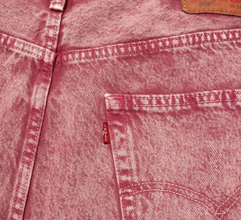 Levi's 569 Shorts 36 Men's Acid Wash Red/Pink Faded 11.5" Inseam Jeans Denim