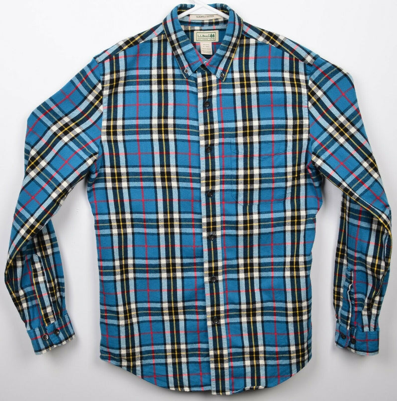 L.L. Bean Men's Small Slim Fit Flannel Blue Scotch Plaid Button-Down Shirt