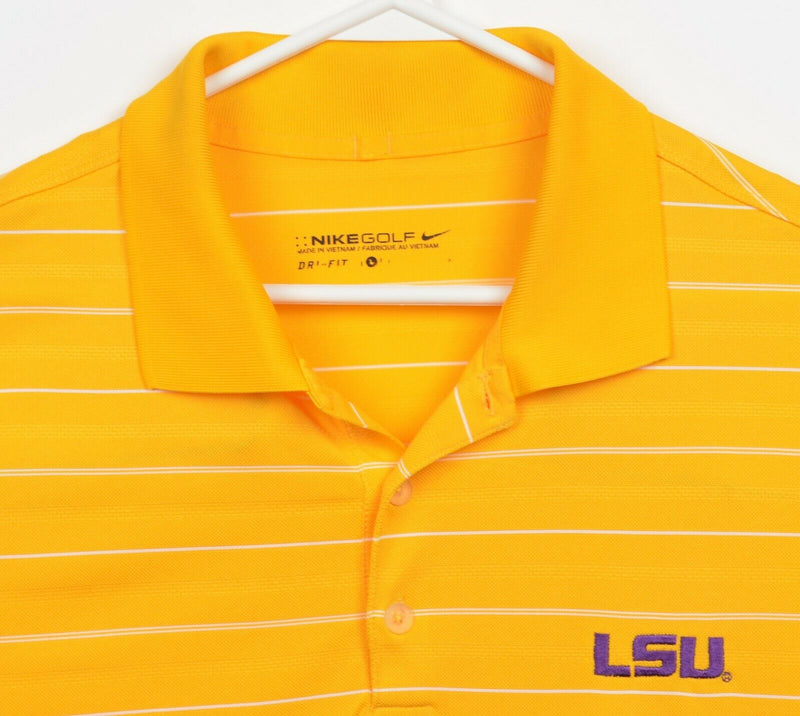 LSU Tigers Men's Large Nike Golf Golden Yellow Striped Wicking Golf Polo Shirt