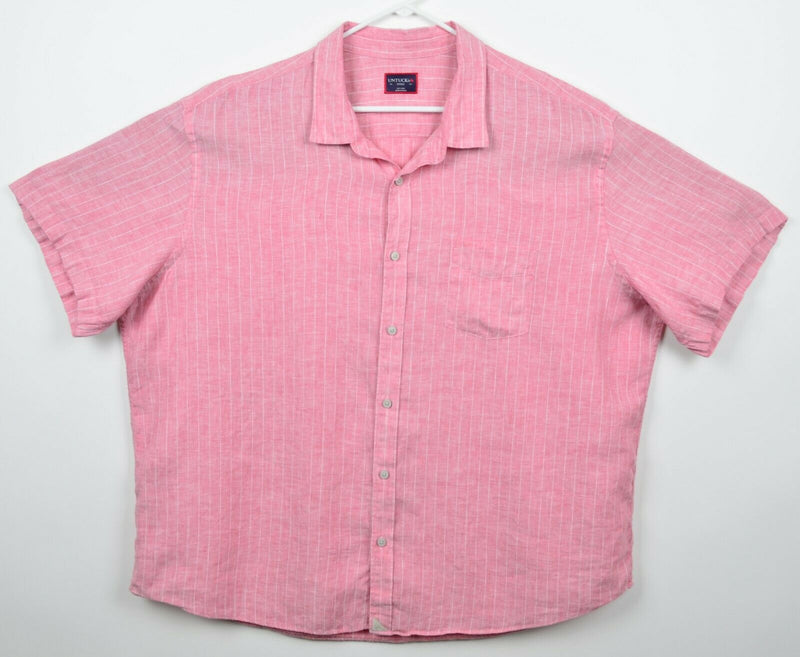 UNTUCKIT Men's Sz 3XLC (4XL) 100% Linen Pink Striped Short Sleeve Shirt