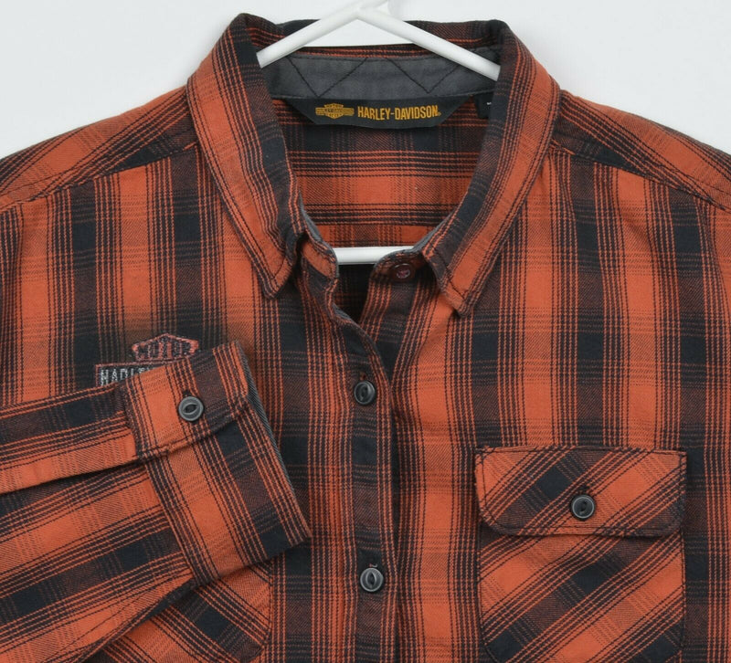 Harley-Davidson Women's Large Oak Leaf Orange Plaid Flannel Relaxed Fit Shirt