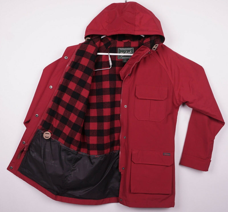 Woolrich Women's Small Solid Red Plaid Wool Lined Hooded Full Zip Jacket