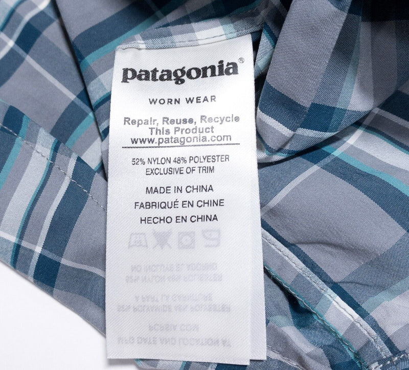 Patagonia Men's High Moss Shirt Large Nylon Blend Gray Plaid Wicking Hiking