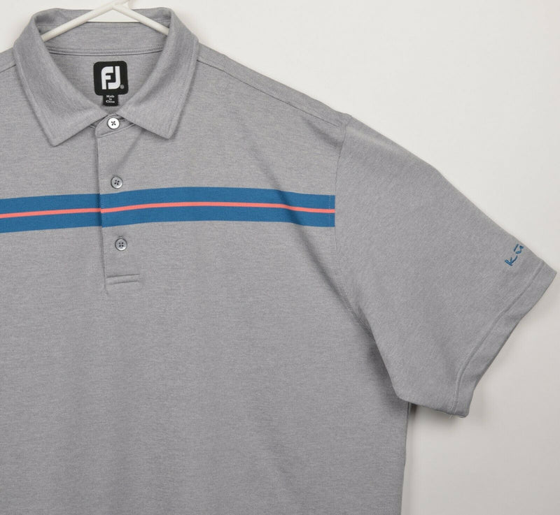 FootJoy Men's XL Gray Blue Striped Wicking FJ Golf Performance Polo Shirt