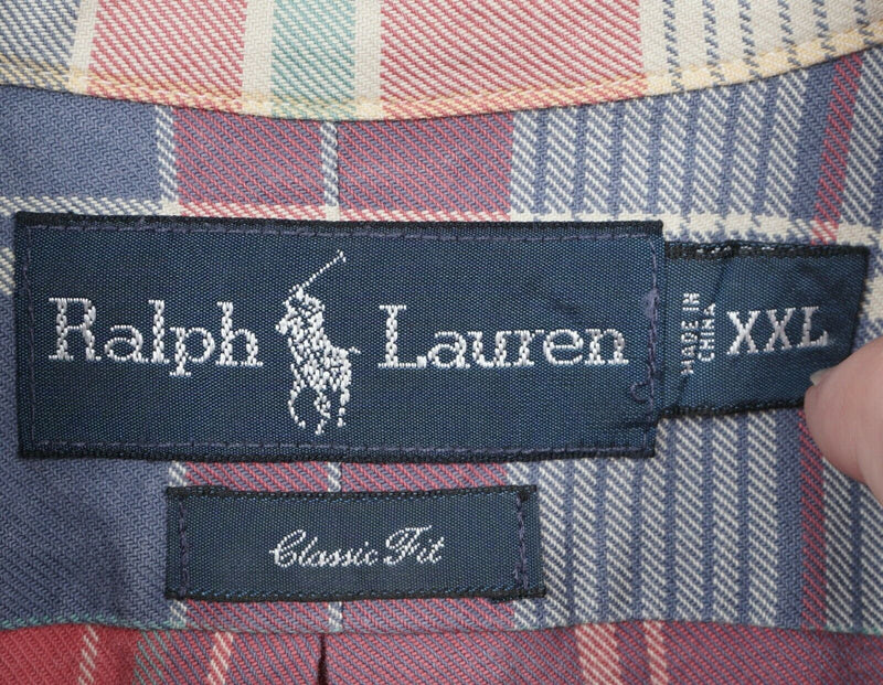 Polo Ralph Lauren Men's 2XL Classic Fit Peach Pink Blue Plaid Button-Down Shirt