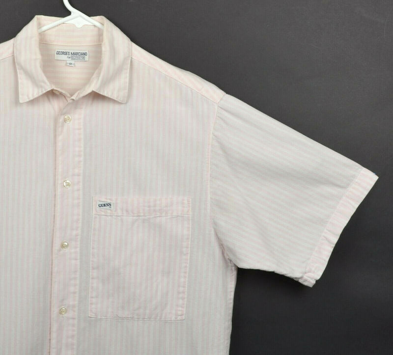 Vtg 90s GUESS? Men's Sz 2 Georges Marciano Pink White Striped Short Sleeve Shirt