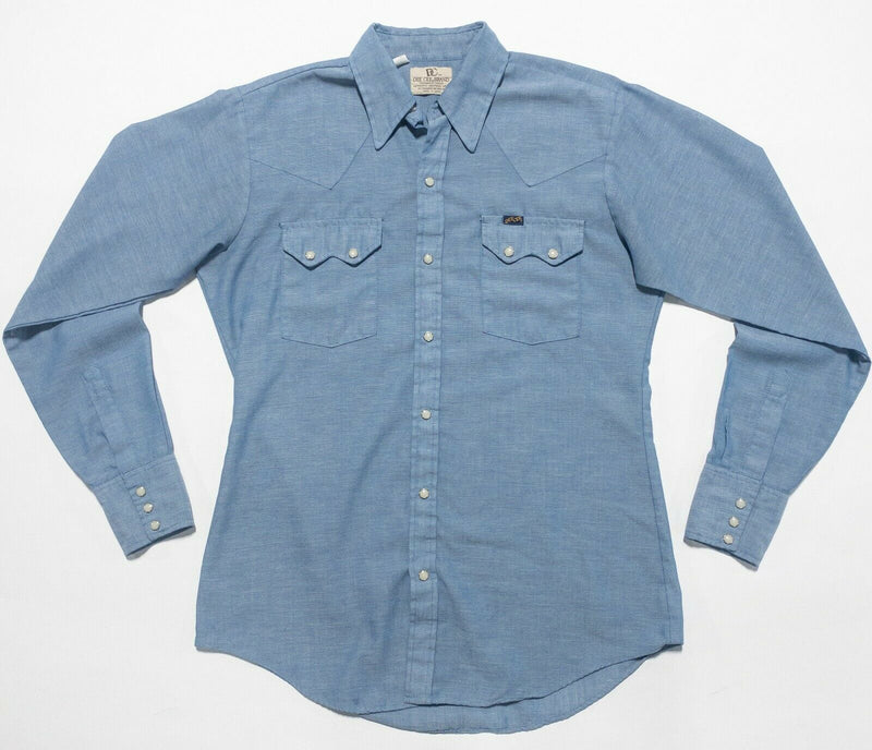 Dee Cee Brand Men's 15.5-35 (Medium) Pearl Snap Blue Western Vintage 70s Shirt