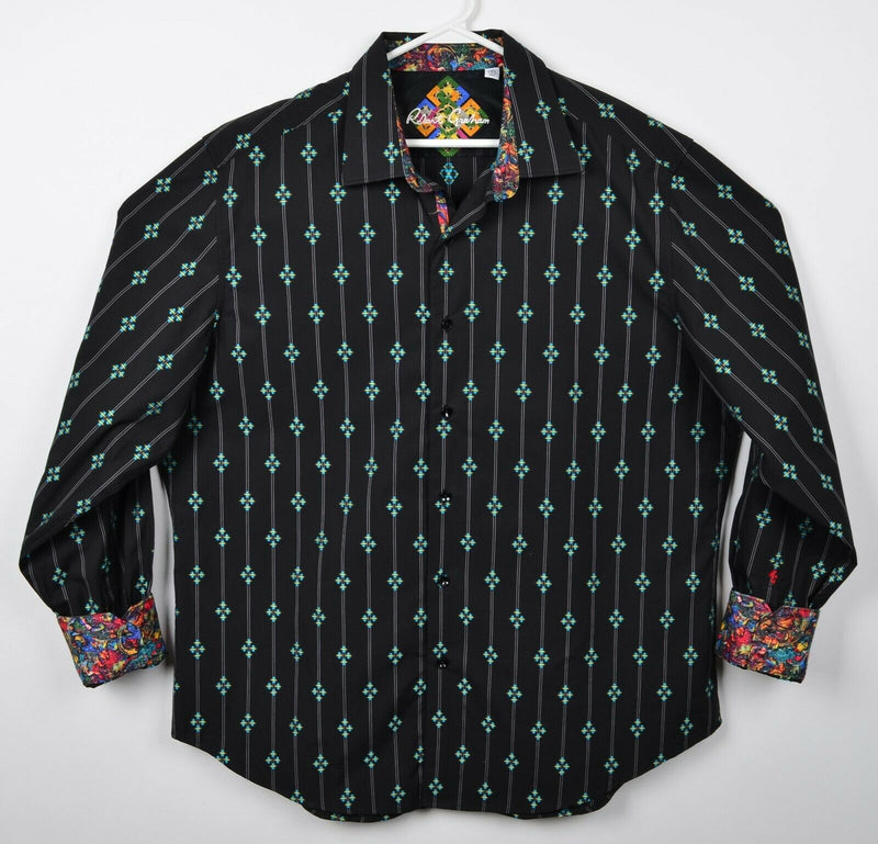 Robert Graham Men's 2XL Classic Fit Flip Cuff Black Diamond Designer Shirt