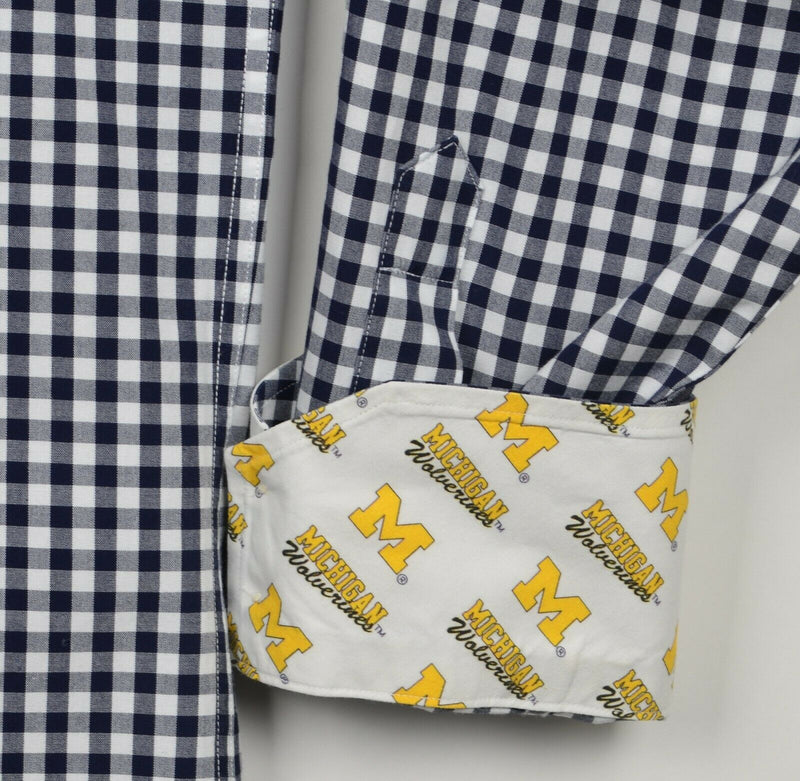 Michigan Wolverines Men's 2XL Thomas Dean Flip Cuff Gingham Check Button Shirt