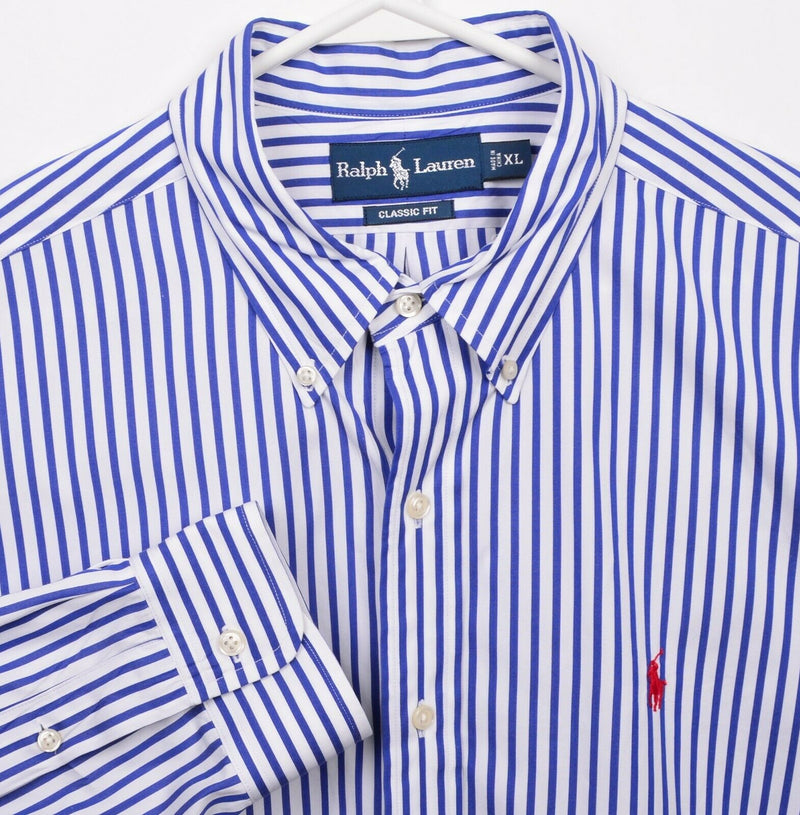 Polo Ralph Lauren Men's XL Classic Fit Blue White Striped Pony Button-Down Shirt