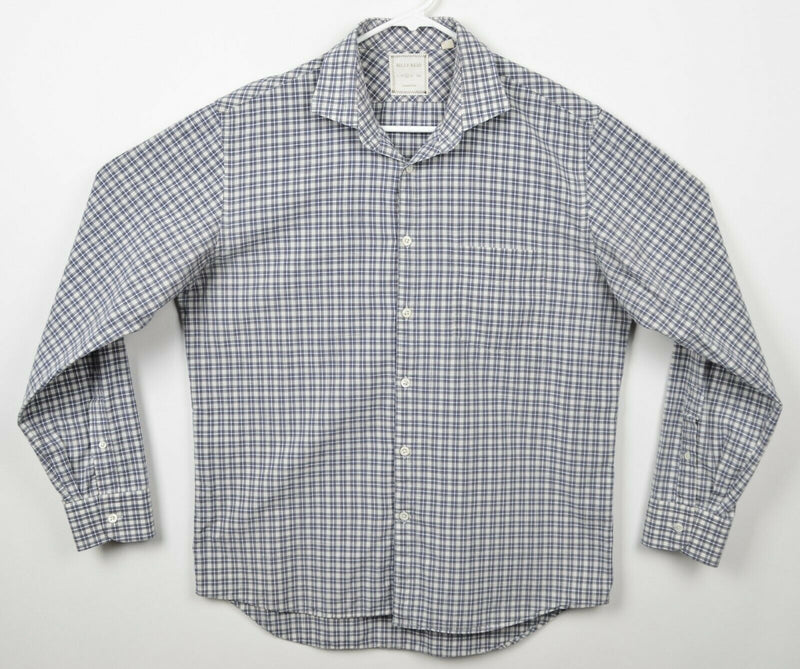 Billy Reid Men's Large Standard Cut Navy Blue Gray Plaid Spread Collar Shirt