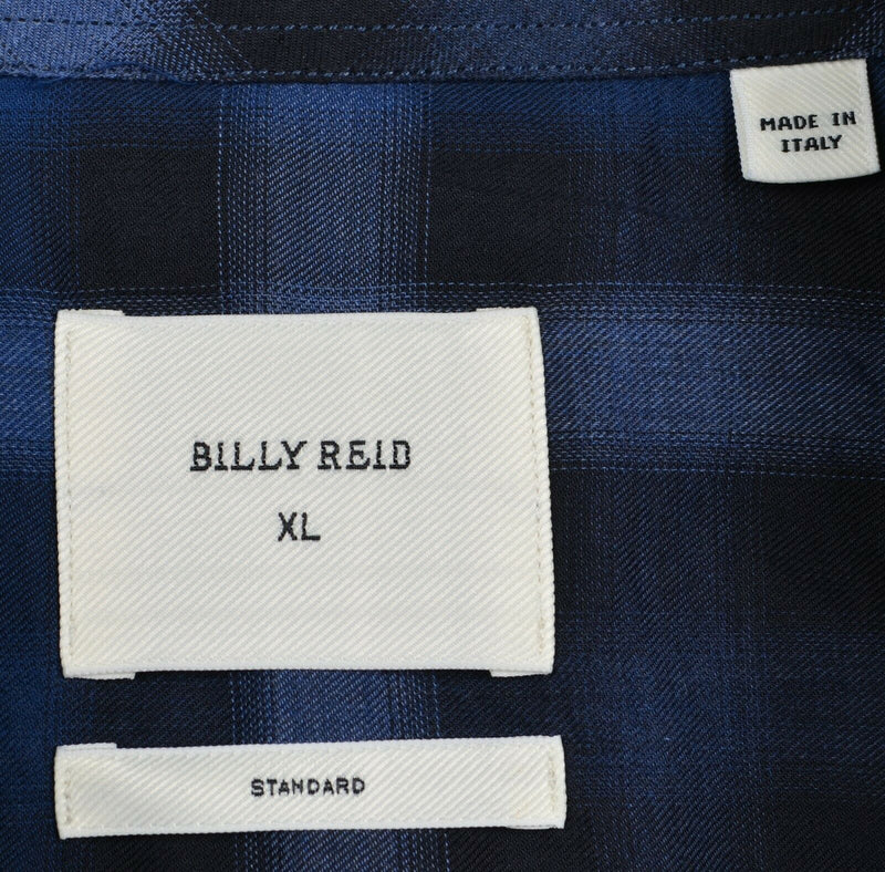 Billy Reid Men's XL Standard Navy Blue Plaid Made in Italy Button-Front Shirt