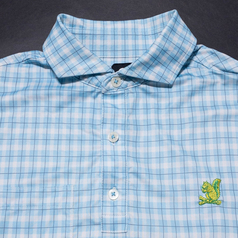 FootJoy Golf Shirt Men's Medium Blue Check Wicking Polo Spread Collar Squirrel
