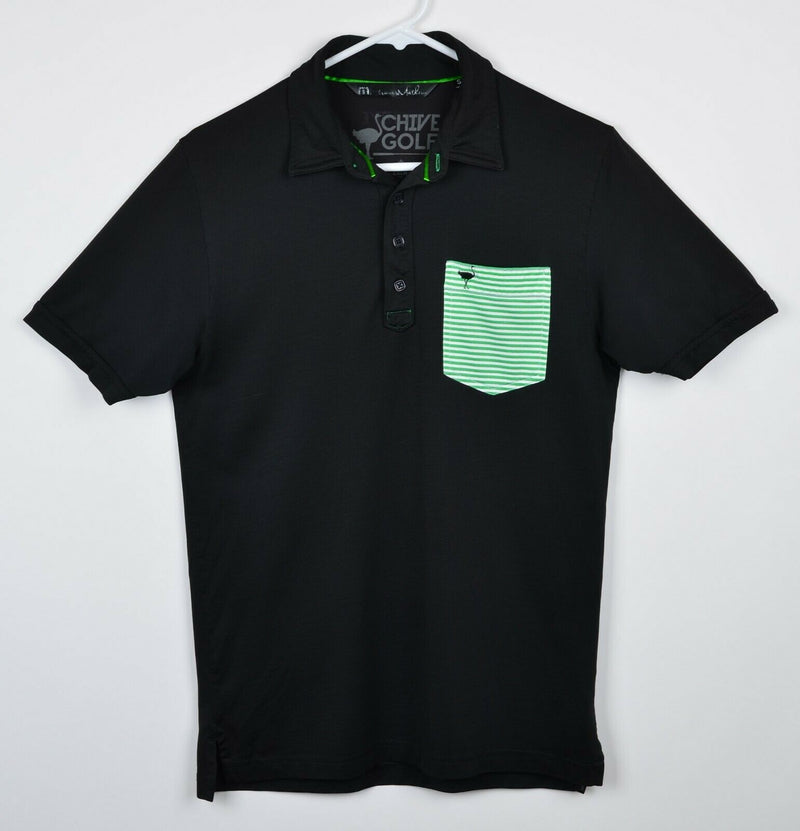 Travis Mathew Chive Golf Men's Sz Small Black Green Pocket Golf Polo Shirt