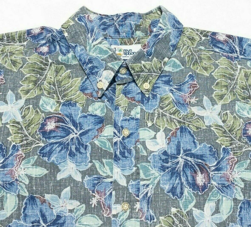 Reyn Spooner Large Hawaiian Shirt Men's Floral Blue Green Aloha Button-Front