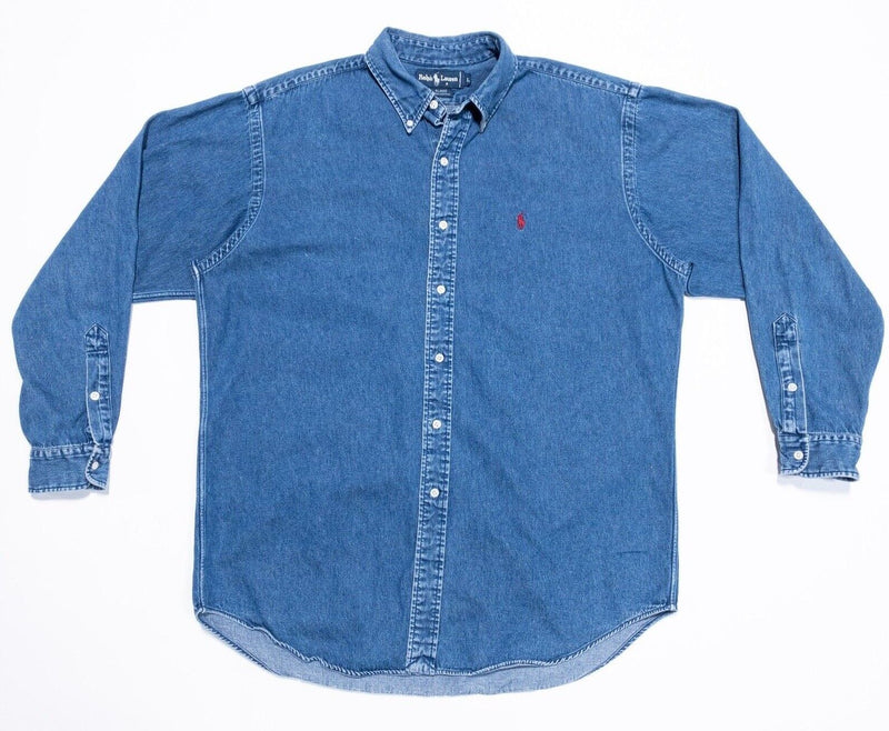 Polo Ralph Lauren Denim Shirt Large Men's Vintage 90s Blaire Blue Long Sleeve